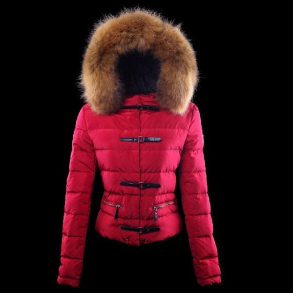 Moncler Bright rosso caldo Donna Giacche con pelliccia Cap